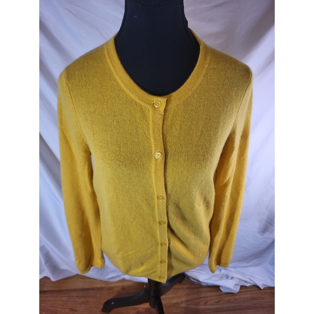 C By Bloomingdales Cardigan Sweater Womens M Mustard Yellow Cashmere Button Knit